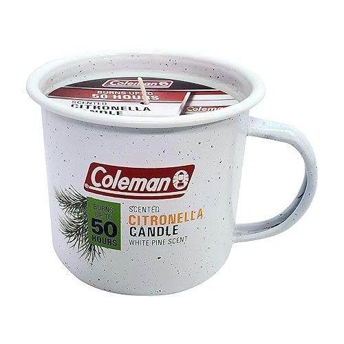 콜맨 Coleman Scented Outdoor Citronella Candle in Tin Mug, Pine Scented Rustic Outdoor Camping Candle, Up to 50h Burn Time