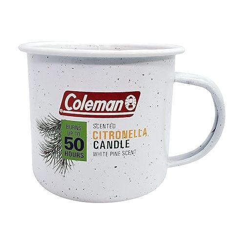 콜맨 Coleman Scented Outdoor Citronella Candle in Tin Mug, Pine Scented Rustic Outdoor Camping Candle, Up to 50h Burn Time