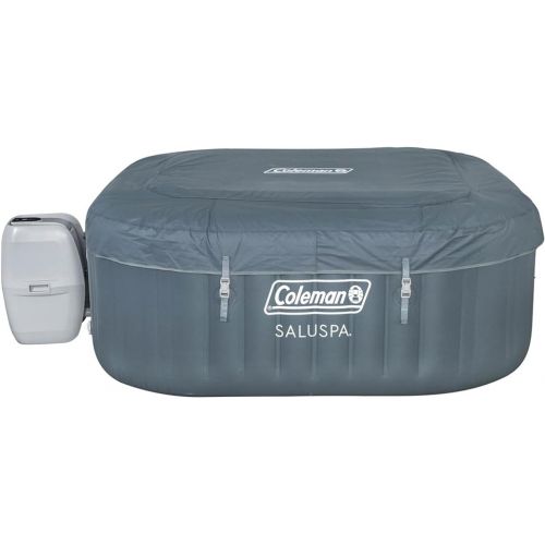 콜맨 Coleman SaluSpa AirJet 4 to 6 Person Inflatable Hot Tub Square Portable Outdoor Spa with 114 Soothing AirJets and Insulated Cover, Gray