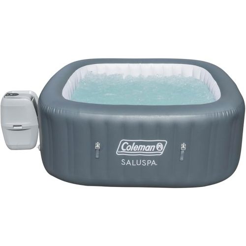 콜맨 Coleman SaluSpa AirJet 4 to 6 Person Inflatable Hot Tub Square Portable Outdoor Spa with 114 Soothing AirJets and Insulated Cover, Gray