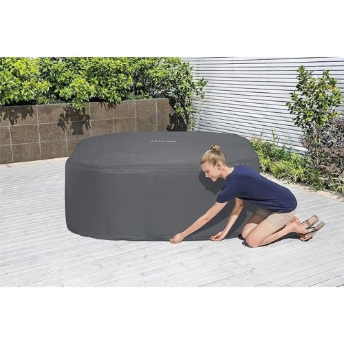 콜맨 Coleman SaluSpa AirJet 4 to 6 Person Inflatable Hot Tub Square Portable Outdoor Spa with 114 Soothing AirJets and Insulated Cover, Gray