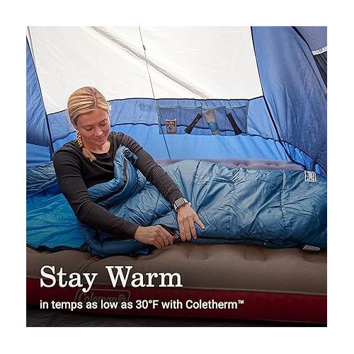 콜맨 Coleman Tidelands Mummy Sleeping Bag, Cool-Weather 30°F/40°F/50°F Camping Sleeping Bag for Adults with Insulation, Heat Retention, and Easy-Zip, Big & Tall