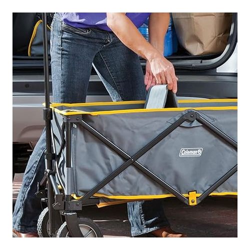 콜맨 Coleman Portable Folding Utility Wagon with 5 Cubic Feet of Space & Reinforced Bottom, Great for Camping, Groceries, Home Projects, or Going to the Park & Beach, Supports up to 150lbs