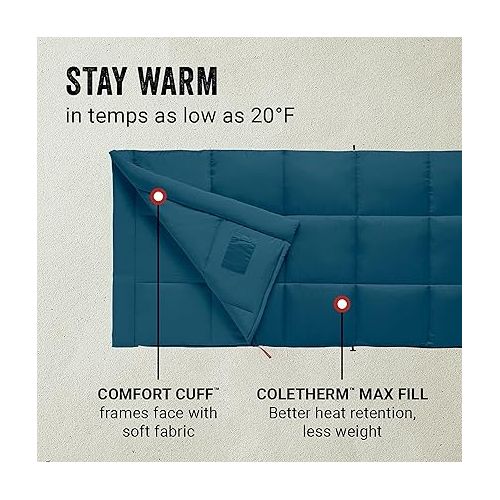 콜맨 Coleman Kompact Sleeping Bag, Indoor/Outdoor Lightweight Sleeping Bag for Adults, 20°F/30°F/40°F Options for Camping, Hiking, Backpacking with Included Compression Sack