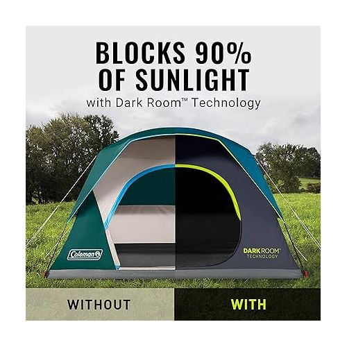 콜맨 Coleman Skydome Camping Tent with Dark Room Technology, 4/6/8/10 Person Family Tent Sets Up in 5 Minutes and Blocks 90% of Sunlight, Weatherproof Tent with Extra Storage and Ventilation