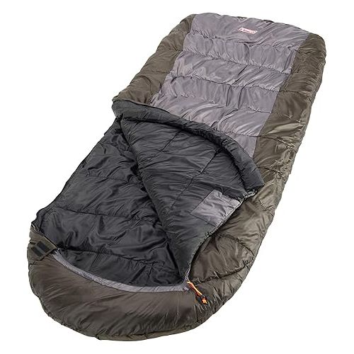 콜맨 Coleman Big Basin Cold-Weather Sleeping Bag, 15°F Big & Tall Camping Sleeping Bag for Adults, Adjustable Hood and Fleece-Lined Footbox for Warmth and Ventilation, Fits Adults up to 6ft 6in Tall