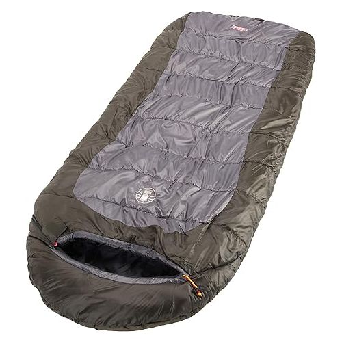 콜맨 Coleman Big Basin Cold-Weather Sleeping Bag, 15°F Big & Tall Camping Sleeping Bag for Adults, Adjustable Hood and Fleece-Lined Footbox for Warmth and Ventilation, Fits Adults up to 6ft 6in Tall