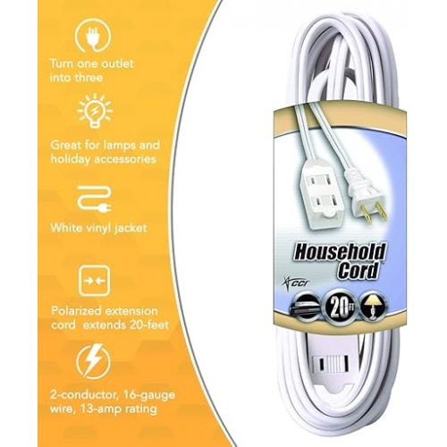 콜맨 94158901 Indoor Extension Cord With 2 Power Outlets; 20-ft; White