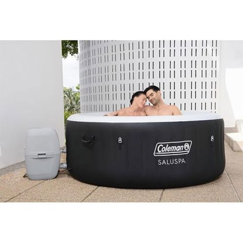 콜맨 Coleman SaluSpa AirJet 2 to 4 Person Round Inflatable Hot Tub Portable Outdoor Spa with 60 Soothing AirJets and Insulated Cover, Black