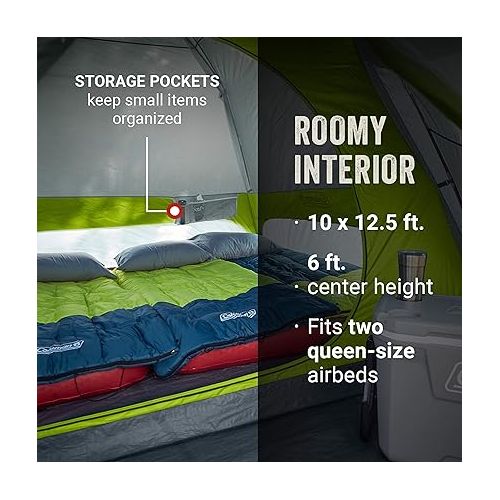 콜맨 Coleman Skydome Camping Tent with Screen Room, Weatherproof 4/6/8 Person Tent with Screened-in Porch, Includes Rainfly, Carry Bag, Storage Pockets, and Sets Up in 5 Minutes