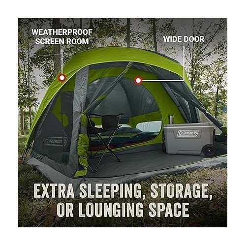 콜맨 Coleman Skydome Camping Tent with Screen Room, Weatherproof 4/6/8 Person Tent with Screened-in Porch, Includes Rainfly, Carry Bag, Storage Pockets, and Sets Up in 5 Minutes