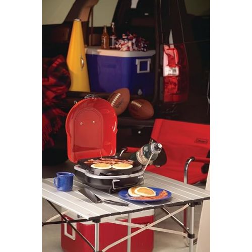 콜맨 Coleman Fold N Go Propane Grill, Portable & Lightweight Grill with Push-Button Starter, Adjustable Burner, Built-In Handle, & 6,000 BTUs of Power for Camping, Tailgating, Grilling