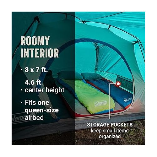 콜맨 Coleman Skydome Camping Tent with Full-Fly Weather Vestibule, 2/4/6 Person Weatherproof Tent with Rainfly, Carry Bag, Storage Pockets, and Ventilation, Sets Up in 5 Minutes