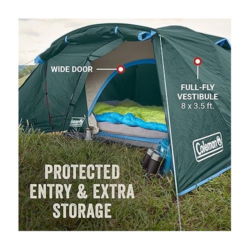 콜맨 Coleman Skydome Camping Tent with Full-Fly Weather Vestibule, 2/4/6 Person Weatherproof Tent with Rainfly, Carry Bag, Storage Pockets, and Ventilation, Sets Up in 5 Minutes