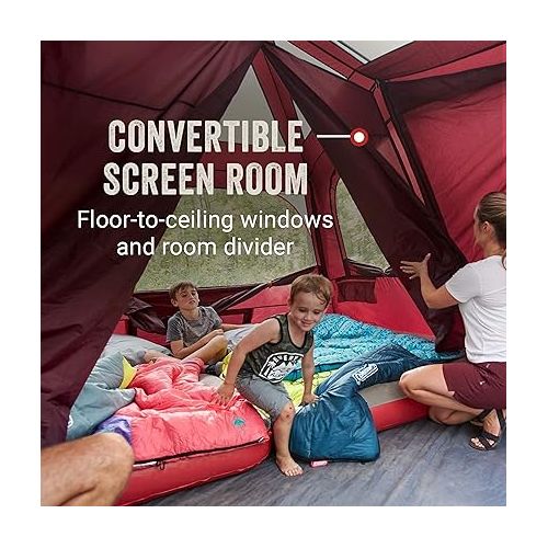 콜맨 Coleman Skylodge Camping Tent, 8/10/12 Person Weatherproof Family Tent with Convertible Screen Room, Color-Coded Poles, Room Divider, Rainfly, and Storage Pockets, Fits Multiple Queen-Sized Airbeds