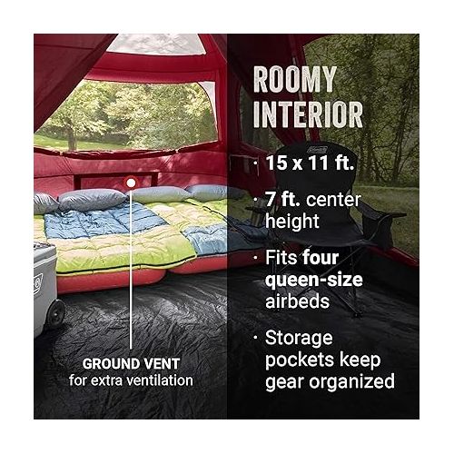 콜맨 Coleman Skylodge Camping Tent, 8/10/12 Person Weatherproof Family Tent with Convertible Screen Room, Color-Coded Poles, Room Divider, Rainfly, and Storage Pockets, Fits Multiple Queen-Sized Airbeds