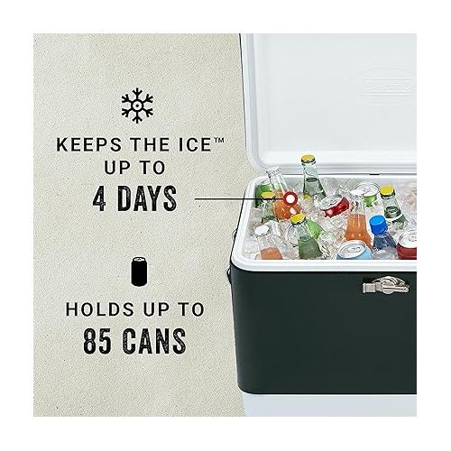 콜맨 Coleman Cooler | Steel-Belted Cooler Keeps Ice Up to 4 Days | 54-Quart Cooler for Camping, BBQs, Tailgating & Outdoor Activities