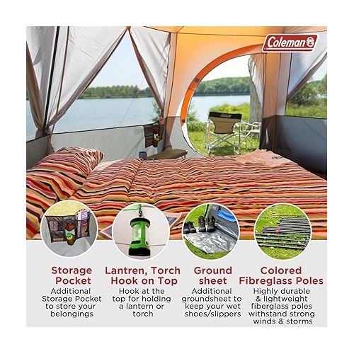 콜맨 Coleman Tent Octagon, 6 Man Festival Dome Tent, 6 Person Family Camping Tent with 360° Panoramic View, Stable Steel Pole Construction, Sewn-in Groundsheet, 100 Percent Waterproof