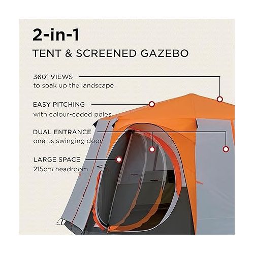 콜맨 Coleman Tent Octagon, 6 Man Festival Dome Tent, 6 Person Family Camping Tent with 360° Panoramic View, Stable Steel Pole Construction, Sewn-in Groundsheet, 100 Percent Waterproof