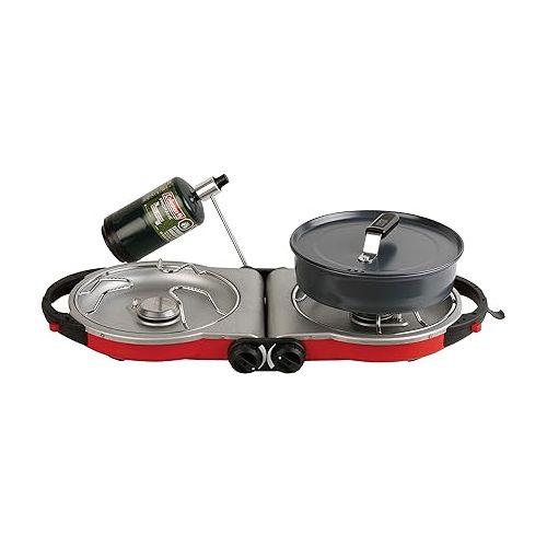 콜맨 Coleman Fold N Go 2-Burner Propane Camping Stove, Portable Folding Camp Stove with Push-Button Instant Ignition, 2 Adjustable Burners with 20,000 BTUs of Power for Camping, Tailgating, BBQ, & More