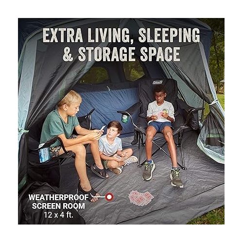 콜맨 Coleman Skylodge 10-Person Camping Tent with Instant Setup and Screened Porch, Weatherproof Family Tent with Pre-Attached Poles, Screened-in Porch, and Rainfly; Sets Up in About 1 Minute