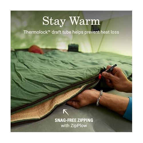 콜맨 Coleman Big Game 0°F Big & Tall Sleeping Bag, Cold Weather Adult Sleeping Bag with Sherpa & Flannel Lining and 2-Way Zipper, Fits Campers up to 6'5