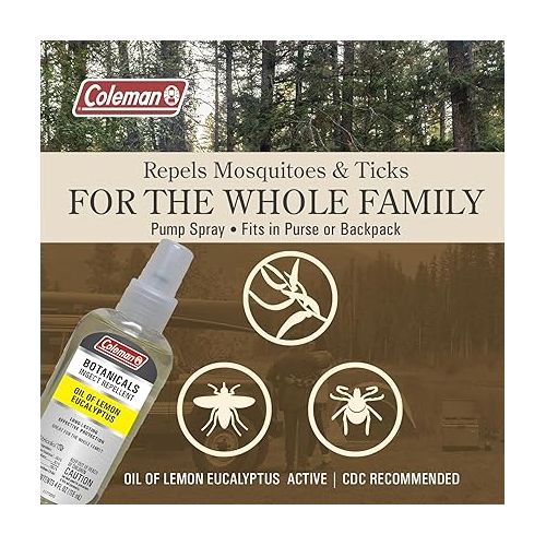 콜맨 Coleman Insect Repellent Spray - Botanicals Non-DEET Lemon Eucalyptus Insect Repellent Pump Spray, Protection Against Ticks, Mosquitoes, chiggers, gnats, Ideal for Camping, Outdoor Activities, 4floz