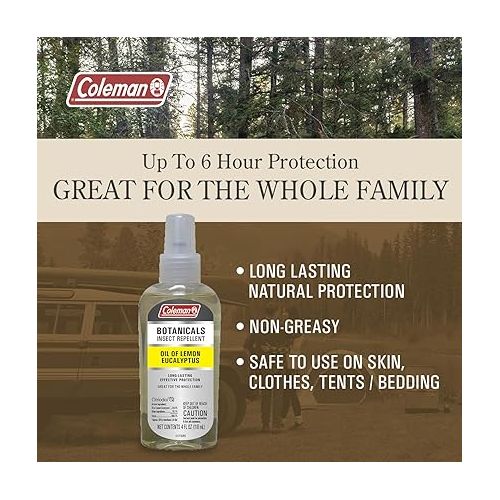 콜맨 Coleman Insect Repellent Spray - Botanicals Non-DEET Lemon Eucalyptus Insect Repellent Pump Spray, Protection Against Ticks, Mosquitoes, chiggers, gnats, Ideal for Camping, Outdoor Activities, 4floz