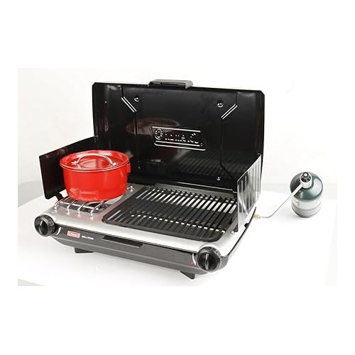 콜맨 Coleman Tabletop 2-in-1 Camping Grill/Stove, 2-Burner Propane Grill & Stove for Outdoor Cooking with Adjustable Burners & Pressure Regulator, 20,000 BTUs of Power for Camping, Tailgating, Grilling