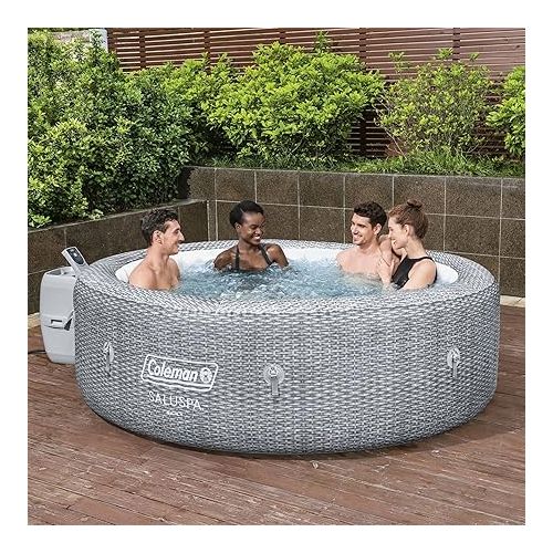 콜맨 Coleman SaluSpa Sicily AirJet 7 Person Inflatable Hot Tub Round Portable Outdoor Spa with 180 Soothing AirJets and Insulated Cover, Gray