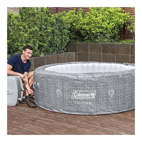 콜맨 Coleman SaluSpa Sicily AirJet 7 Person Inflatable Hot Tub Round Portable Outdoor Spa with 180 Soothing AirJets and Insulated Cover, Gray