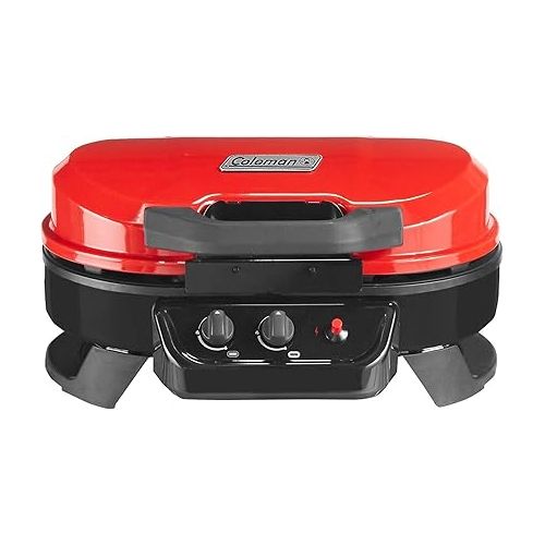 콜맨 Coleman RoadTrip 225 Portable Tabletop Propane Grill, Gas Grill with 2 Adjustable Burners, Instastart Ignition, & 11,000 BTUs of Power for Camping, Tailgating, Grilling & More