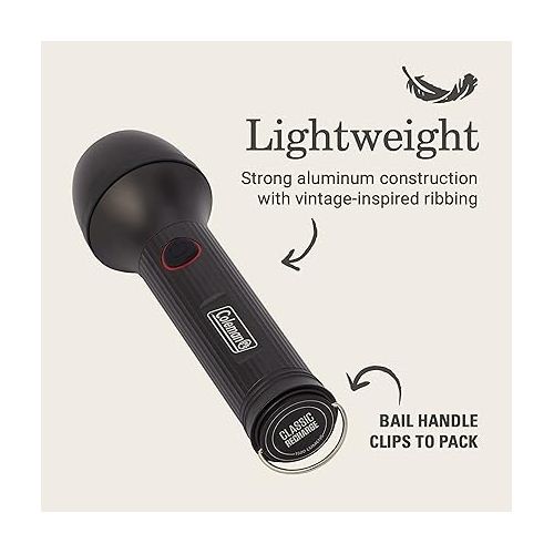 콜맨 Coleman Classic Recharge 800/1500 Lumens Premium Flashlight, Impact & Water-Resistant Lightweight Flashlight with Rechargeable Battery, LEDs Never Need Replacing, Great for Camping or Emergencies