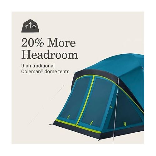 콜맨 Coleman Skydome Camping Tent with Dark Room Technology and Screened Porch, Weatherproof 4/6 Person Tent Blocks 90% of Sunlight, Sets Up in 5 Minutes, and Includes Extra Storage/Sleeping Place