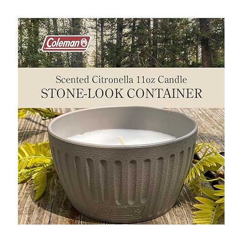 콜맨 Coleman Outdoor Citronella Candle, Decorative Conrecte Look Candle for Patio, Backyard, Outdoor, Camping Candle, Grey Candle, Up to 25 Hours Burn time, 11oz