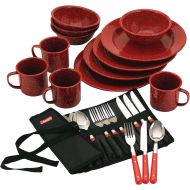 콜맨Coleman 24-Piece Enamel Dinnerware Set, Red
