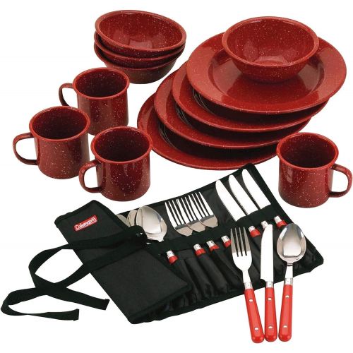 콜맨 콜맨Coleman 24-Piece Enamel Dinnerware Set, Red