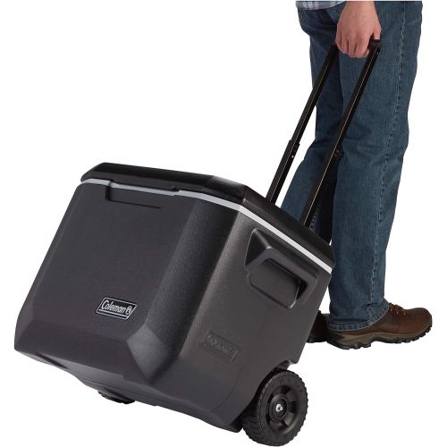 콜맨 콜맨Coleman Rolling Cooler | 50 Quart Xtreme 5 Day Cooler with Wheels | Wheeled Hard Cooler Keeps Ice Up to 5 Days, Black