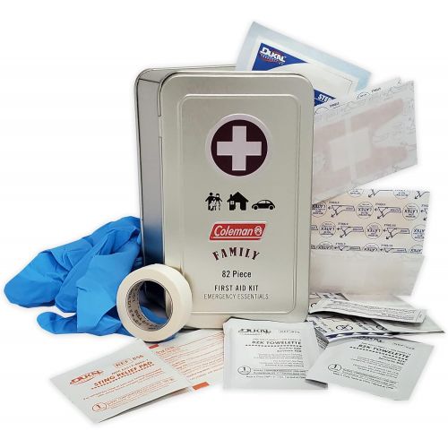 콜맨 Family First Aid Kit by Coleman 82 Piece First Aid Tin Kit Small First Aid Kit for Car Travel First Aid Kit Sports First Aid Kit Metal First Aid Kit for Camping, Hiking, or a Sport