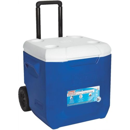 콜맨 Coleman Company 45-Quart Wheeled Cooler, Blue/White/Grey