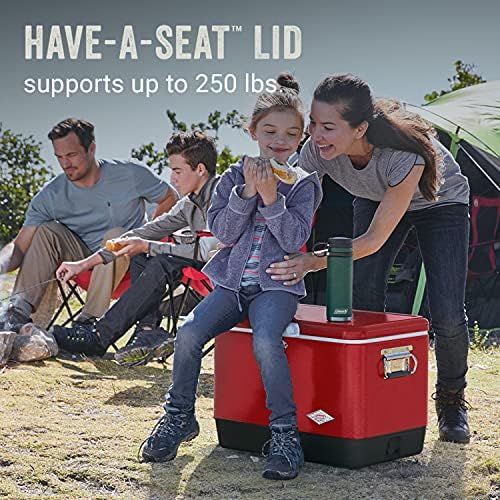 콜맨 Coleman Cooler Steel-Belted Cooler Keeps Ice Up to 4 Days 54-Quart Cooler for Camping, BBQs, Tailgating & Outdoor Activities