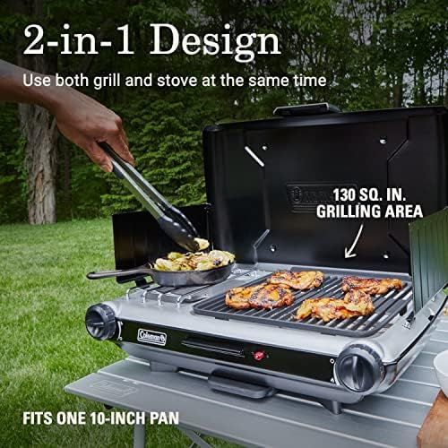 콜맨 Coleman Gas Camping Grill/Stove Classic Tabletop Propane 2-in-1 Grill/Stove, 2 Burner