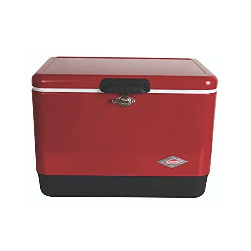 콜맨 Coleman Cooler Steel Belted Cooler Keeps Ice Up to 4 Days 54 Quart Cooler for Camping, BBQs, Tailgating & Outdoor Activities