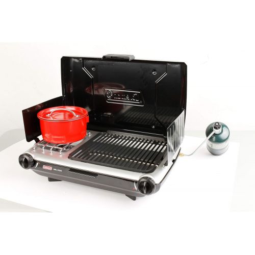 콜맨 Coleman Gas Camping Grill/Stove Tabletop Propane 2 in 1 Grill/Stove, 2 Burner