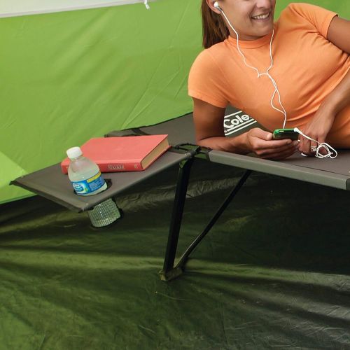 콜맨 Coleman Camping Cot with Side Table | Pack Away Folding Cot with Table and Cup Holder
