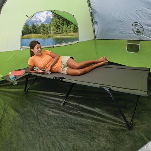 콜맨 Coleman Camping Cot with Side Table | Pack Away Folding Cot with Table and Cup Holder