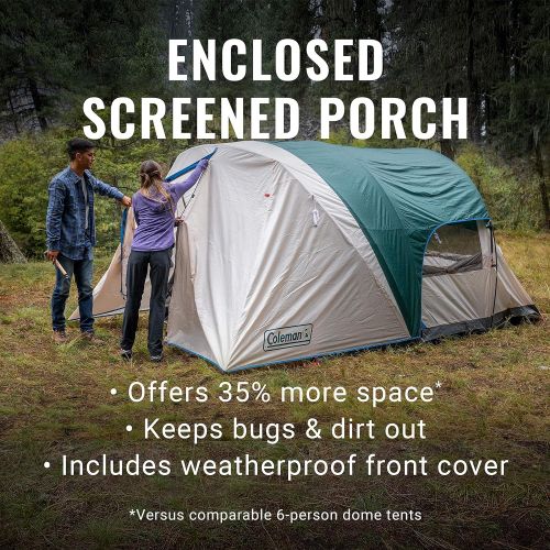 콜맨 Coleman Cabin Camping Tent with Weatherproof Screen Room | 6 Person Cabin Tent with Enclosed Screened Porch, Evergreen: Sports & Outdoors