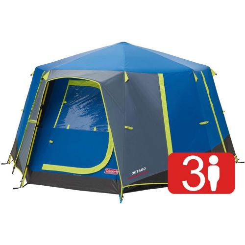 콜맨 Coleman Tent Octago, 3 Man Tent Ideal for Camping in The Garden, Dome Tent, Waterproof 3 Person Camping Tent with Sewn-in Groundsheet