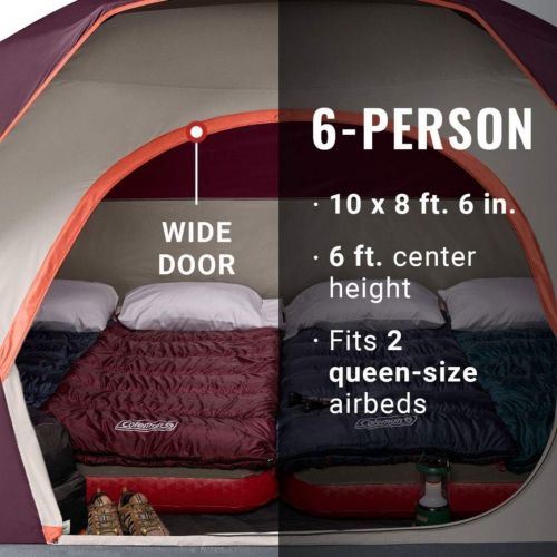 콜맨 Coleman Skydome 6 Person WeatherTec Easy Assembly Outdoor Family Camping Hiking Dome Tent, Blackberry