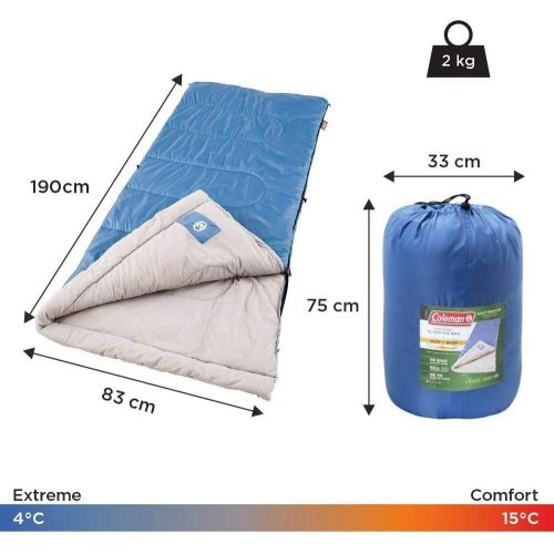 콜맨 Coleman Sun Ridge 40°F Warm Weather Sleeping Bag, Blue